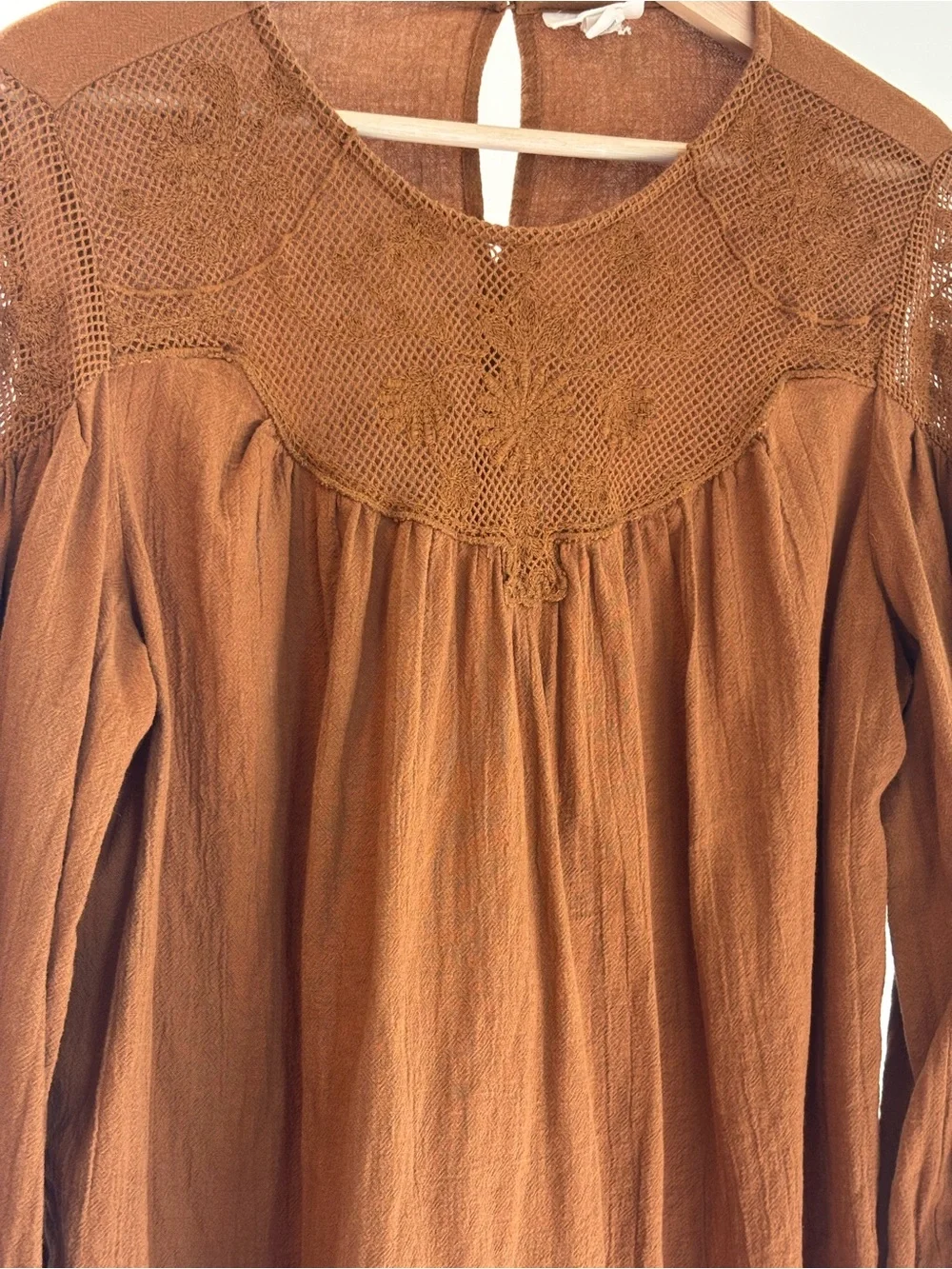 100% Cotton Embroidered Blouse | Rust Orange | Long Sleeve Boho Top